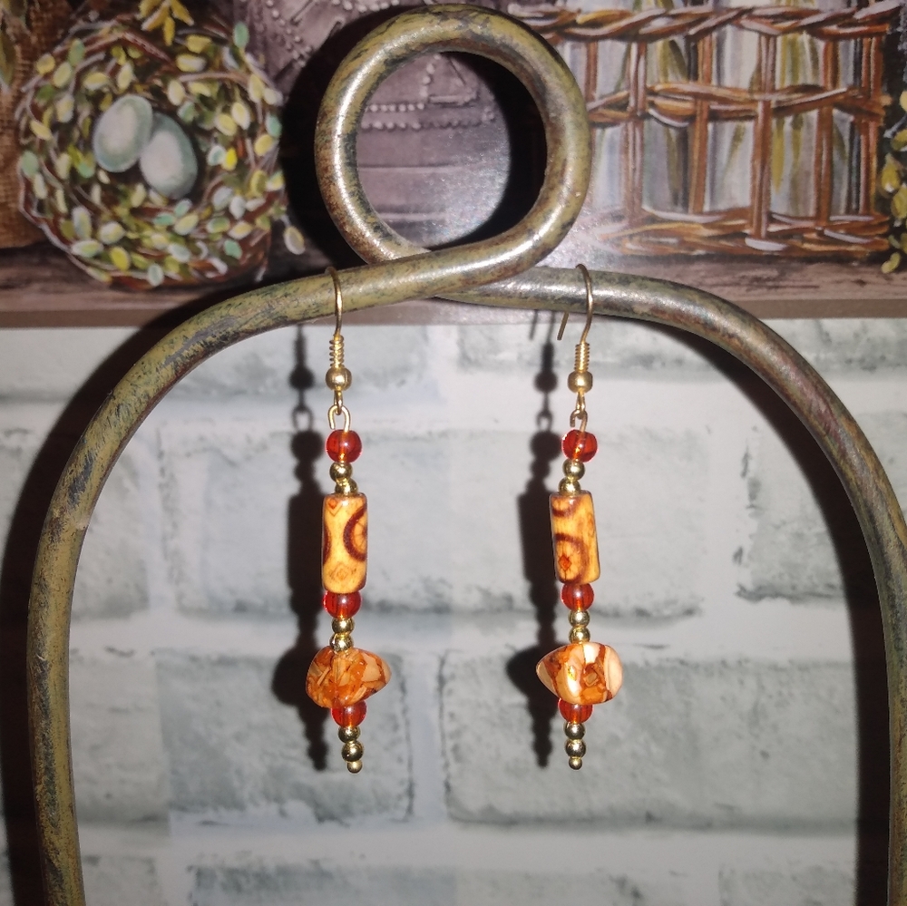 Handmade Wood and Natural Stone Earrings